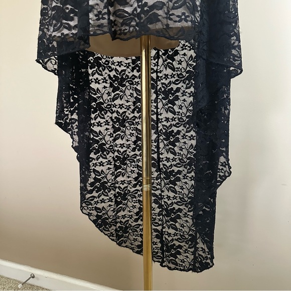 Y2K Whimsigoth Black Lace Semi Formal Dress Women M High Low Dark Coquette Fairy - Picture 6 of 9